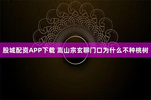 股城配资APP下载 嵩山宗玄聊门口为什么不种桃树